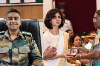 Captain anshuman singh wifi smriti reciving galantry award from rashtrapati